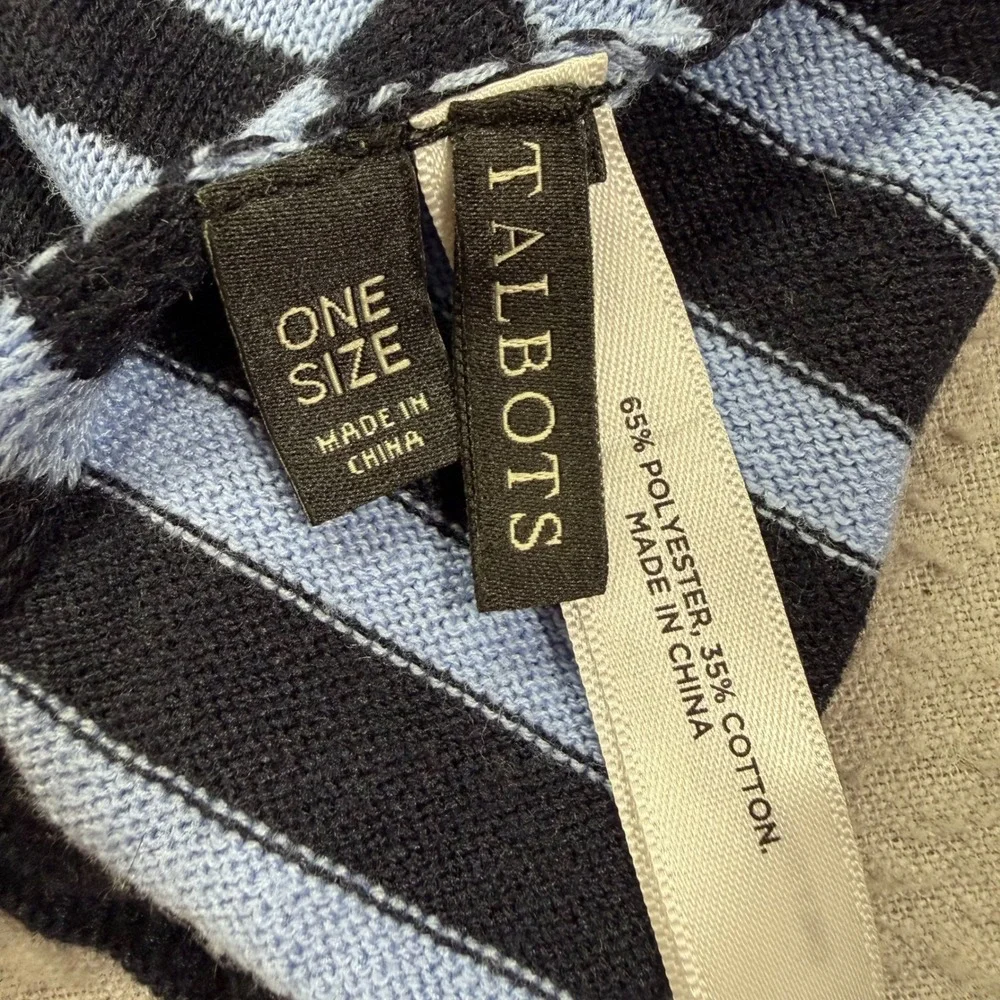 Talbots Womens Poncho Shawl Relaxed Navy Blue Striped Knit Wrap OS